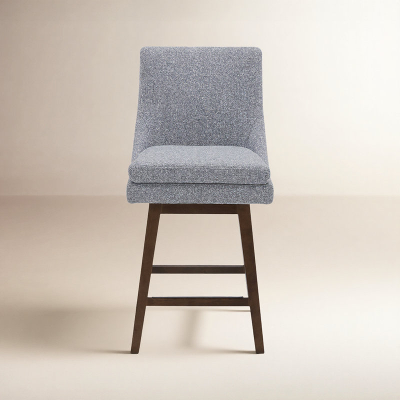 Tabouret de comptoir pivotant rembourré 26 po Zahara, Nathan gris tweed / noyer