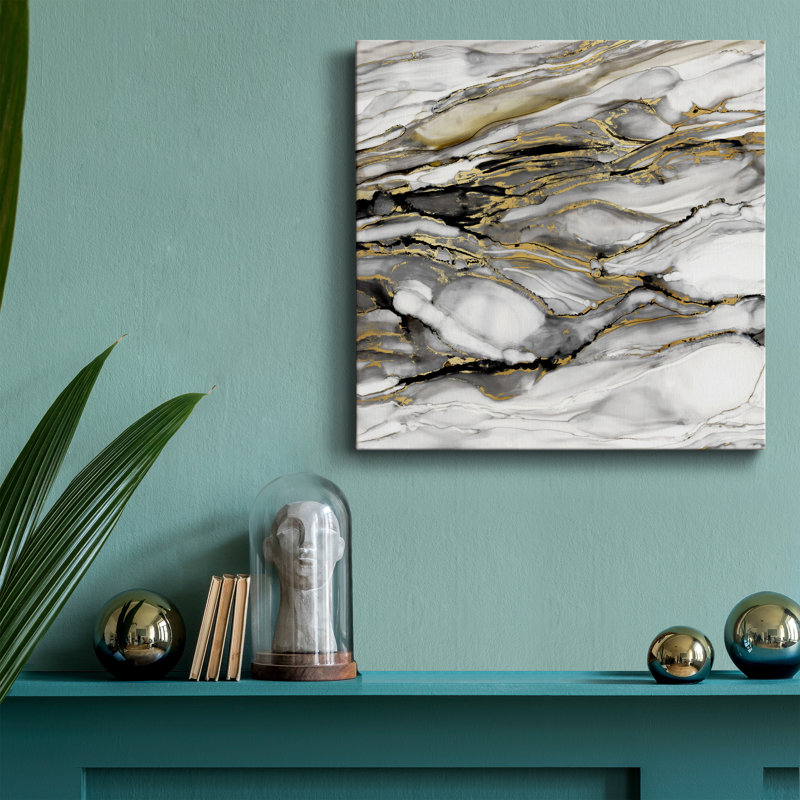 Toile tendue avec châssis Marble Gold I-Premium - prête à être accrochée, H 16 po x l 16 po x P 1 po