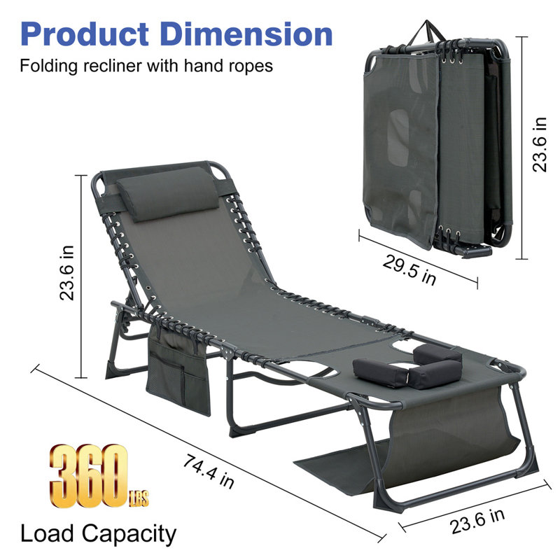 2pcs Face Down Tanning Chaise Lounge, 5-Position Adjustable, Foldable with Face & Arm Holes for Outdoor Use (Set of 2), Black