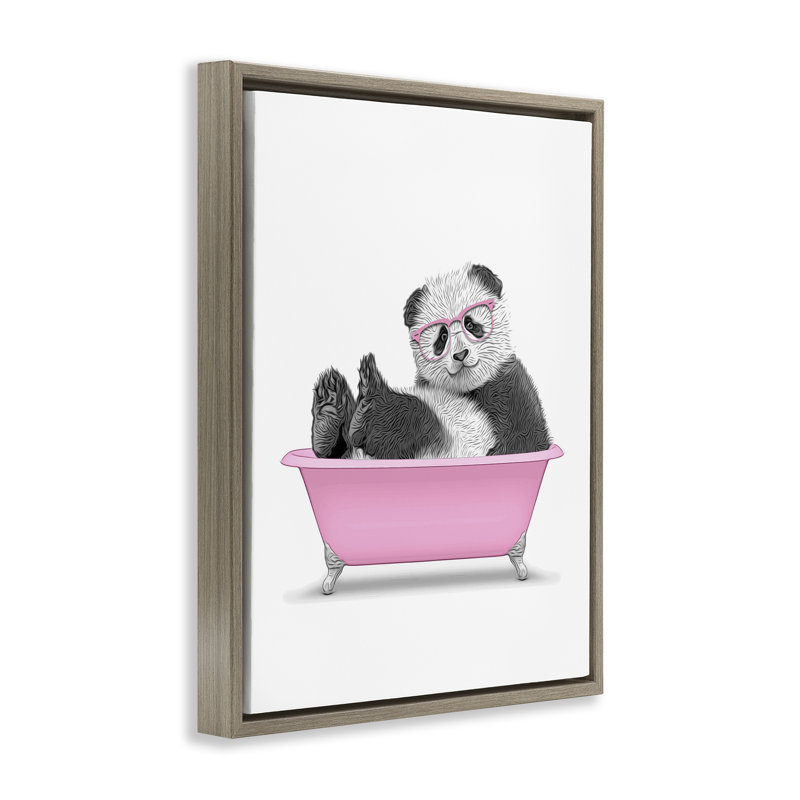  «Pink Hip Panda in Bath» par Annalisa Latella, H 31 po x l 25 po, Cadre flottant orme Montalcino