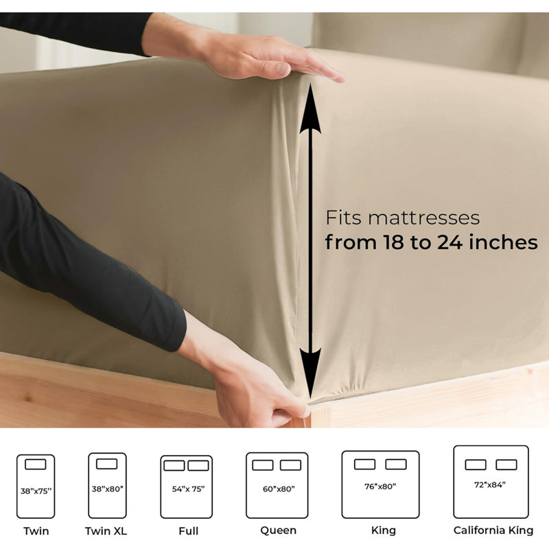 Drap-housse extra profond, drap de lit respirant et rafraîchissant, doux, convient aux matelas de 18 à 24 pouces, Crème