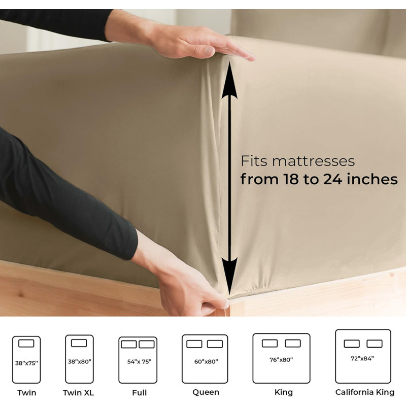 Extra Deep Pocket Fitted Sheet Only, Cooling & Breathable Bed Sheet, Soft, Fits 18–24 Inch Mattress, Twin, Cream