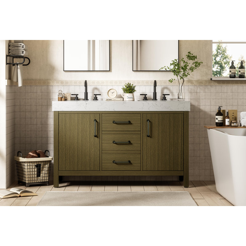 Meuble-lavabo double 54 po_Traditional_VF60654, Brun châtaigne