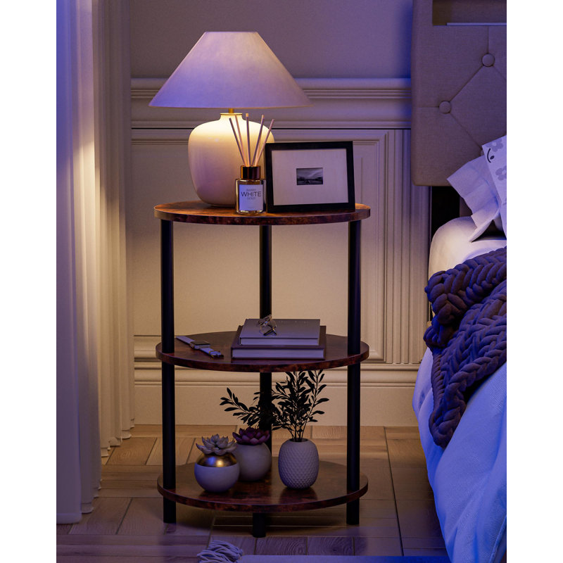 3 Tier Round End Table with Storage Shelves