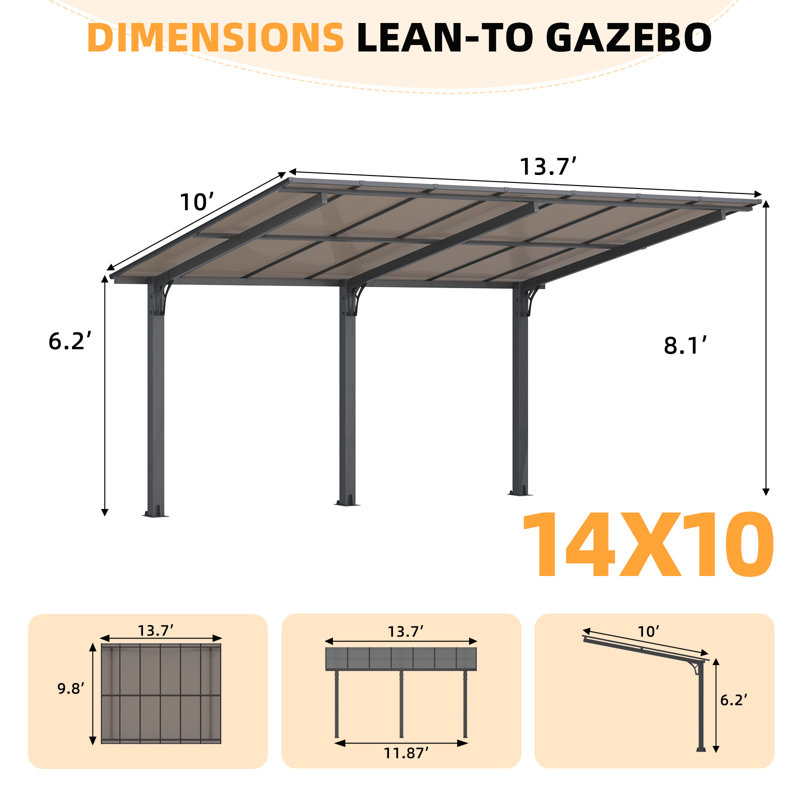 Pergola autoportante pour terrasse, H 97,20 po x l 164,40 po x P 120 po