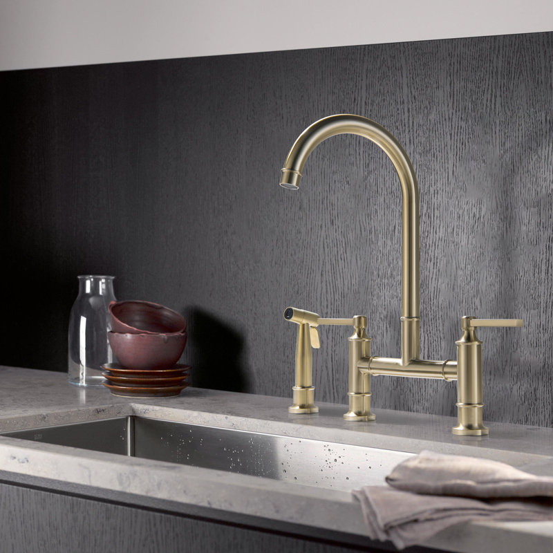 Homein Kitchen Faucet with Side Spray, Brushed Gold