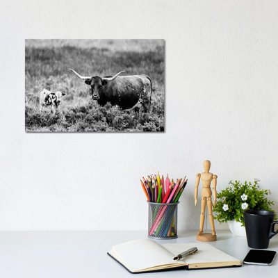 B&W Longhorn II by Tyler Stockton - Wrapped Canvas Print