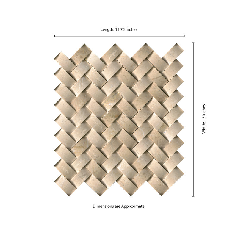 Crema Marfil Herringbone 12 in. x 12 in. Polished Marble Mosaic Wall Tile, Crema Marfil