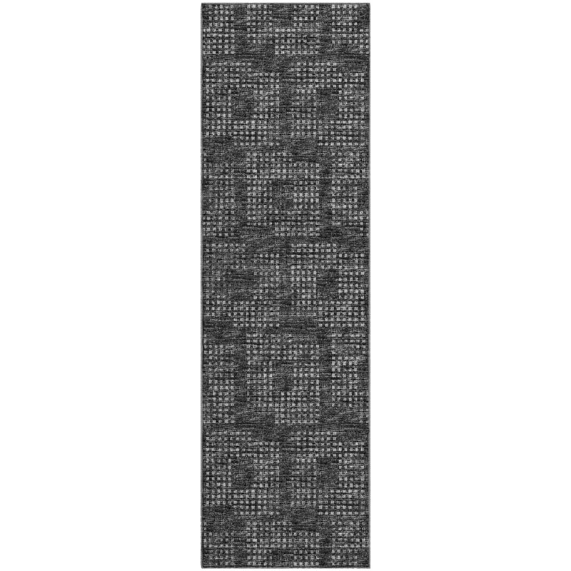 Premium Machine Washable Mayfield AMF33 Geometric Rug, 2'3" x 7'6" Runner, Black