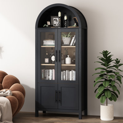 71" Arched Bookcase with Glass Doors - Versatile Display Cabinet & Kitchen Pantry Storage Cabinet