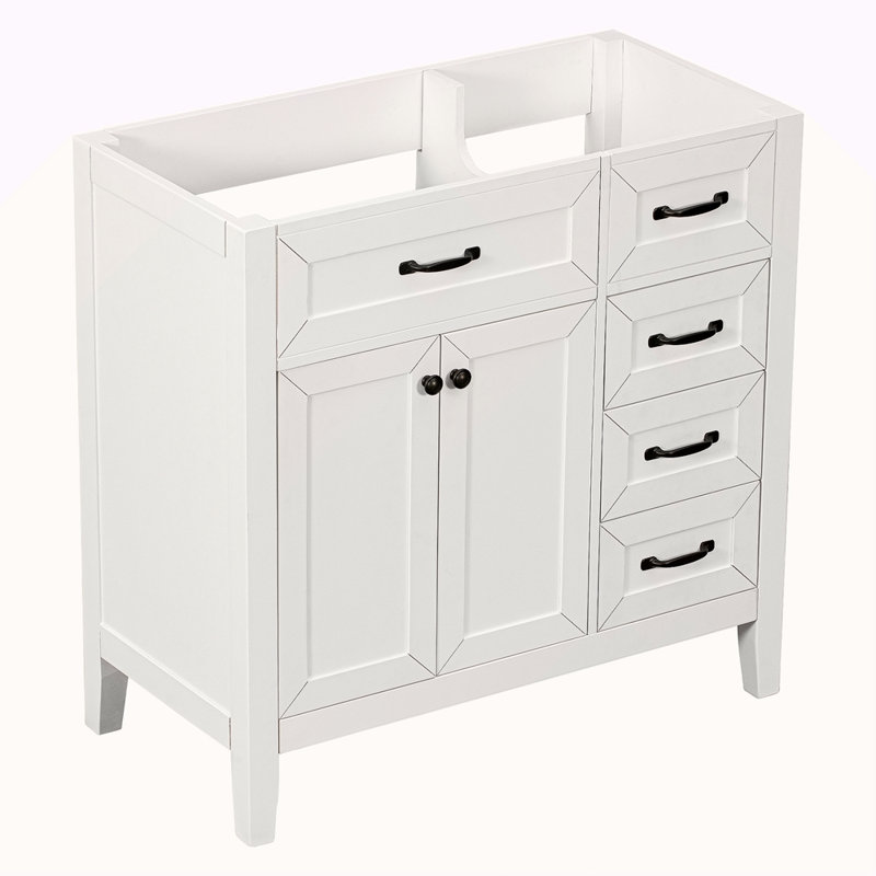Meuble-lavabo 36 po sans lavabo, base d'armoire seulement, armoire de salle de bain avec tiroirs, structure solide et panneau de fibres à densité moyenne