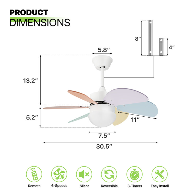 Ventilateur de plafond 31 po avec haut-parleur à télécommande Bluetooth Bluetooth, pales réversibles à minuterie à 6 vitesses Abilene à intensité variable pour patio et chambre à coucher