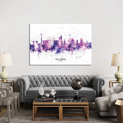 Las Vegas Nevada Skyline Splash Purple by Michael Tompsett - Wrapped Canvas Print