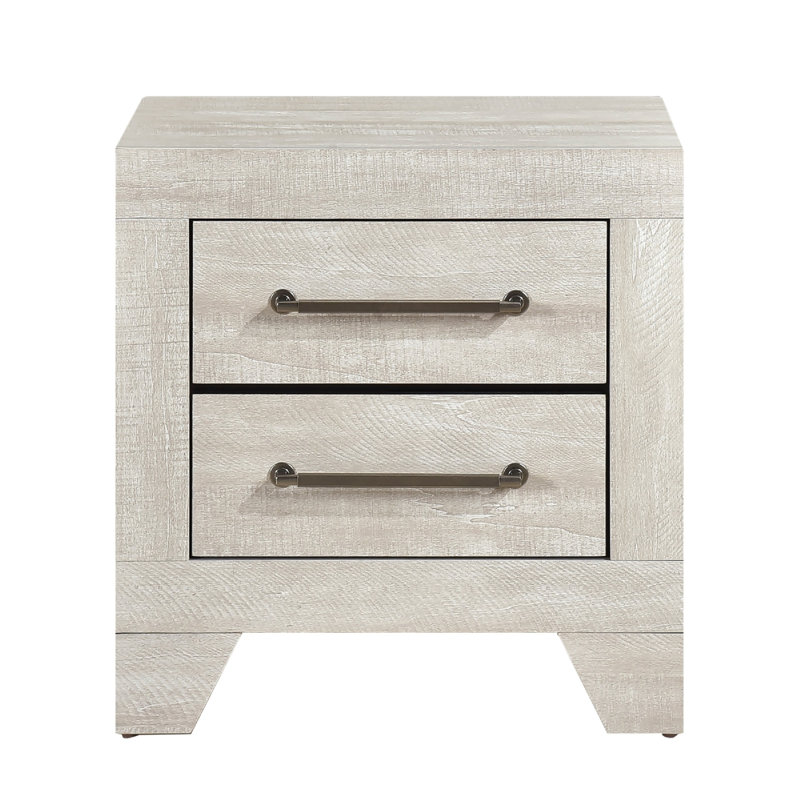 Ava Nightstand, 2 Drawers W Antique Silver Bar Handles, Dusty Gray