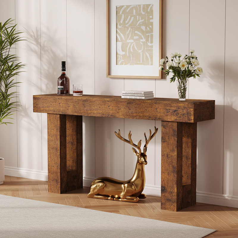 Console Farmhouse - table d'entrée minimaliste rétro 61 ", canapé rustique avec tablettes ouvertes - couleur feu (relief)