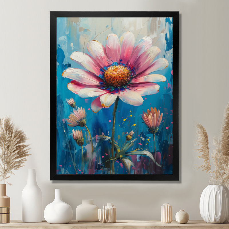 Décoration murale fleurs bleues et bleues vibrantes II - Bleuet, Toile encadrée noire simple, H 32 po x l 24 po x P 1 po