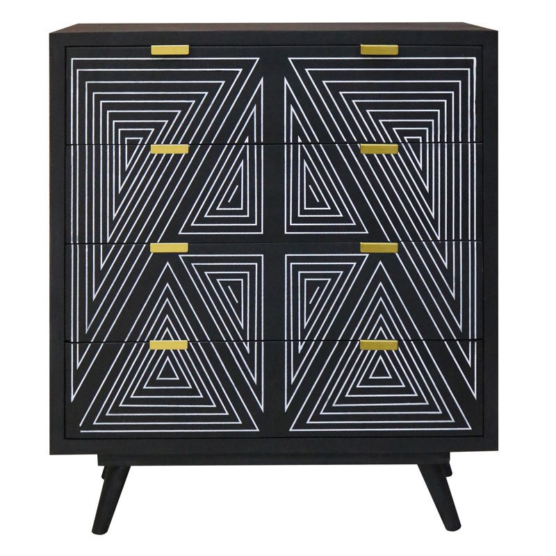 Commode 4 tiroirs en bois massif Athle, Noir