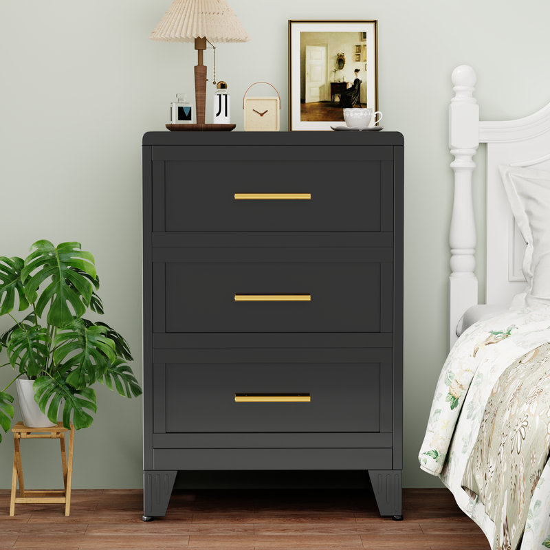 Metal Black 4 Drawer Nightstand, Black