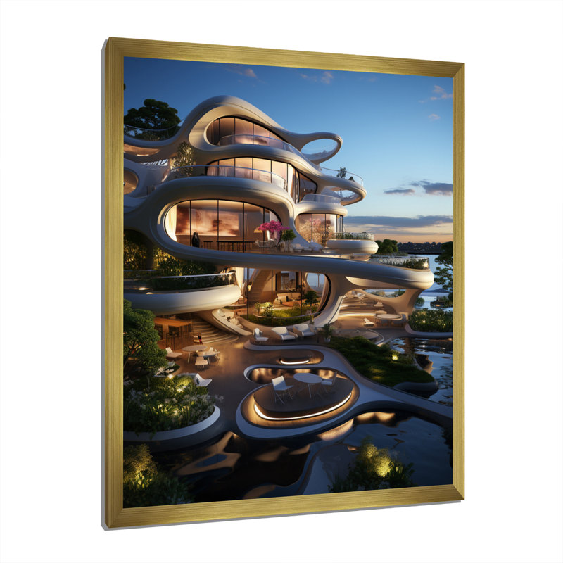 Futuriste architecture IV - reproduction sur toile, H 32 po x l 24 po x P 1 po, Cadre doré à une seule photo