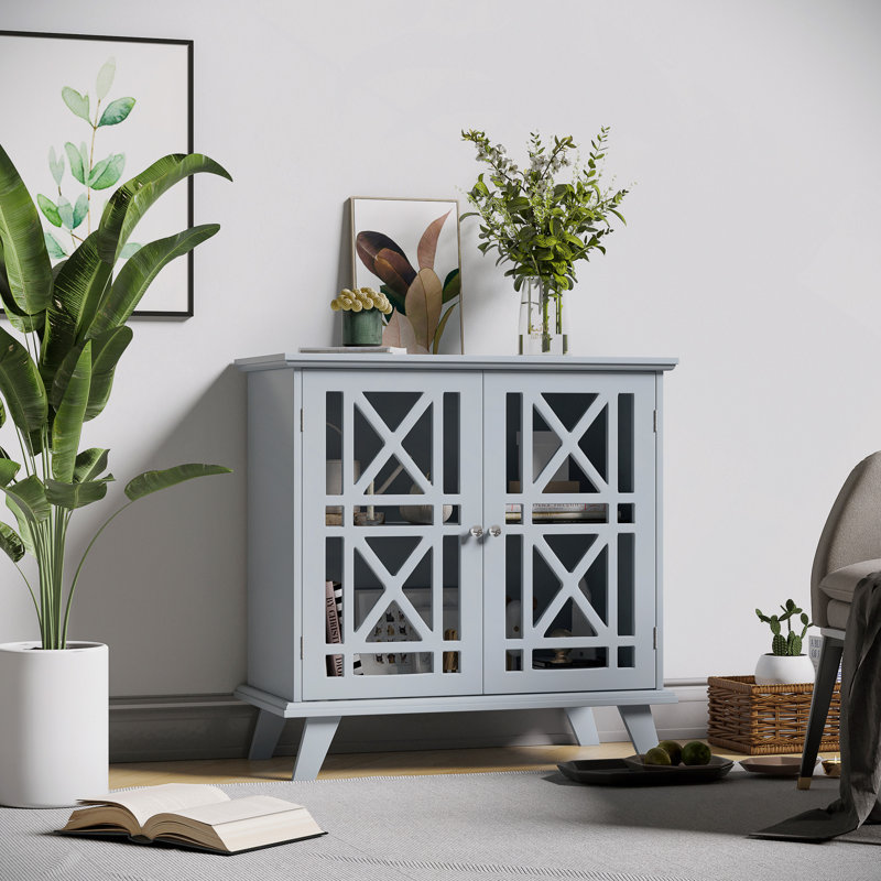 Buffet, armoire de rangement pour la cuisine, armoire d'appoint avec portes à double chantournage et poignées en métal pour le salon