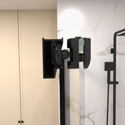 60" W × 72" H Single Sliding Shower Door,5Mm Fixed Glass And 6Mm Sliding Glass Frameless , Clear Tempered Glass, Stainless Steel Handle,Matte Black