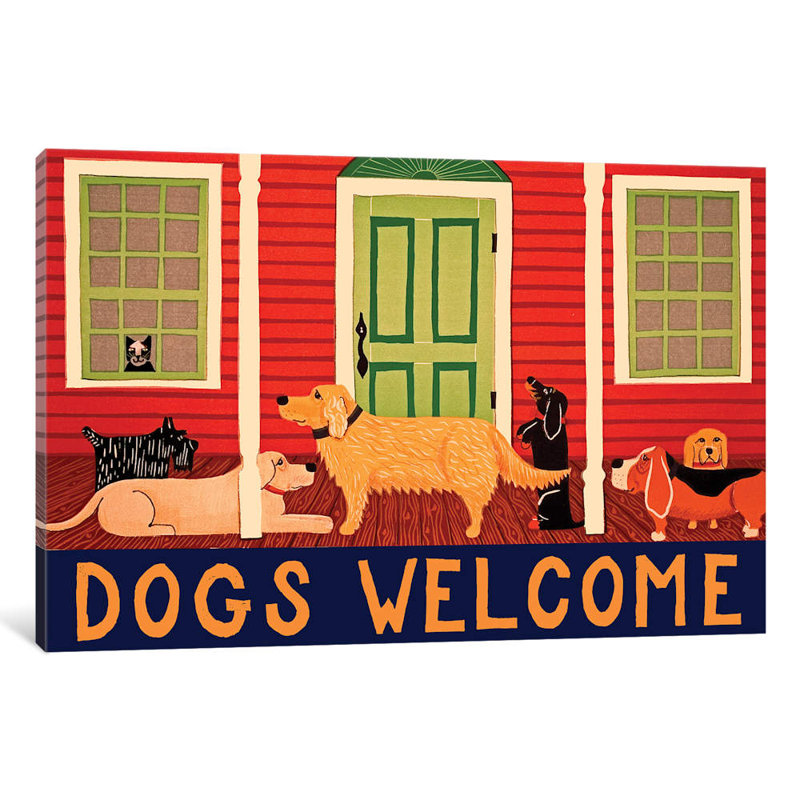 Dogs Welcome by Stephen Huneck - Wrapped Canvas Giclee Art Print, 66.04 cm H x 45.72 cm W x 3.175 cm D