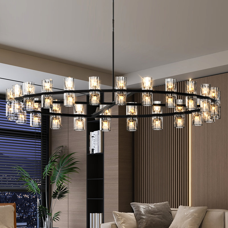 Éclairage décoratif de 48 pouces de luxe, noir et cristal pour la maison, éclairage à DEL avec G4, plafonnier, blanc chaud 2700k, écoénergétique, distribution uniforme, cristal facile à assembler, décoration