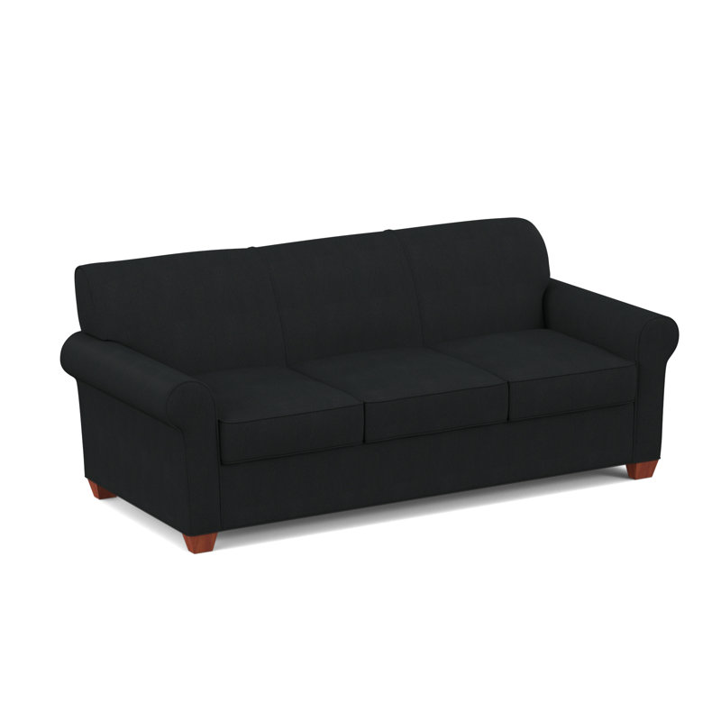Finn Rolled Arm Sofa with Reversible Cushions, 34" H x 75" W x 36" D, Dillon Black, BM Cherry