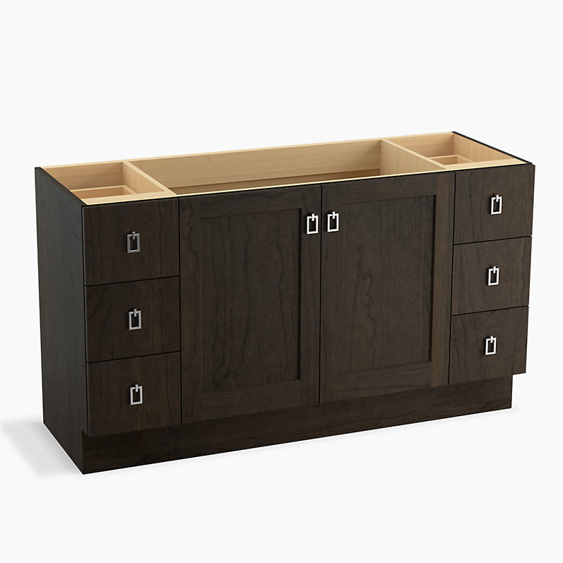 Poplin 60" Vanity Base Only with Toe Kick, 2 Doors and 6 Drawers, Split Top Drawers, Gris feutre