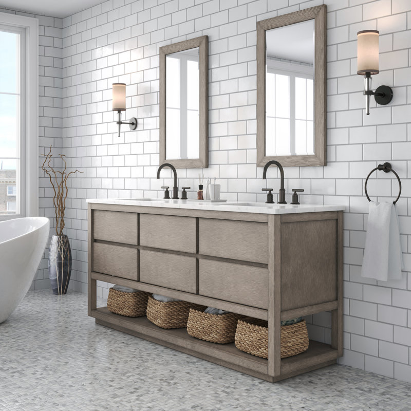 Constanta 72'' Double Bathroom Vanity with Marble Top, Grey Oak