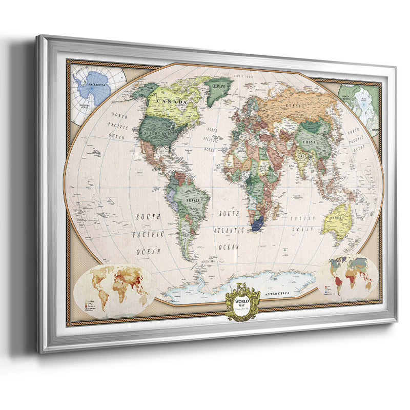 «Push Pin Map», reproduction d'art sur toile, Argent, H 26 po x l 40 po x P 1 po