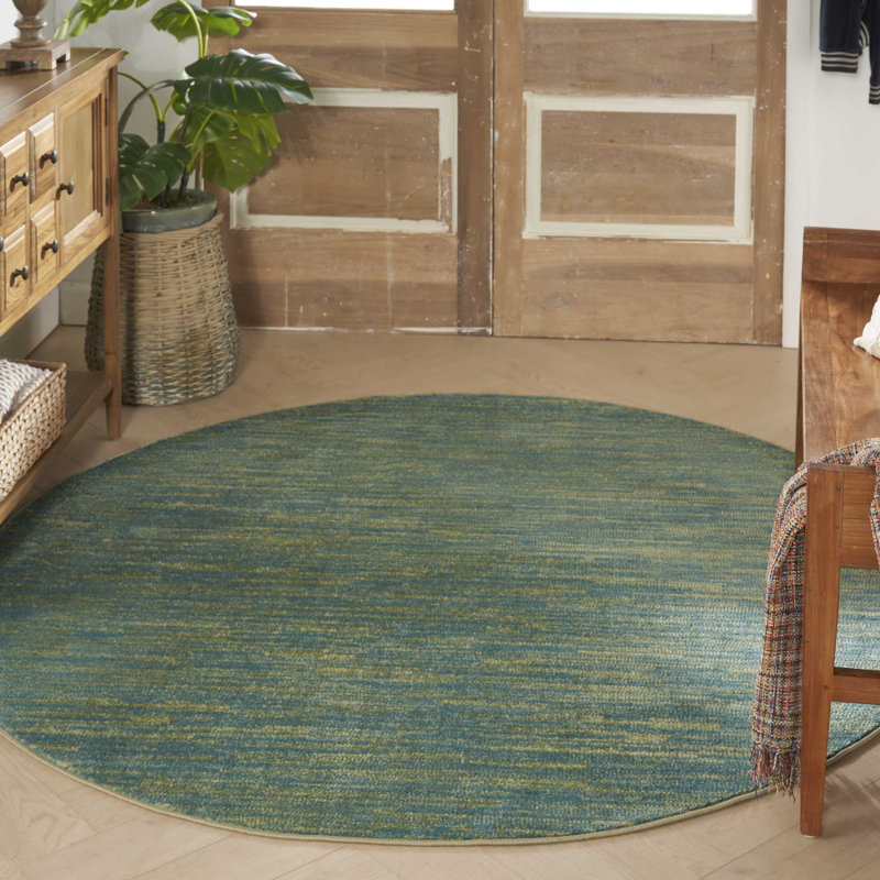 Mullican Sandy Solid Blue/Green Easy Care Indoor/Outdoor Area Rug, Round 6'