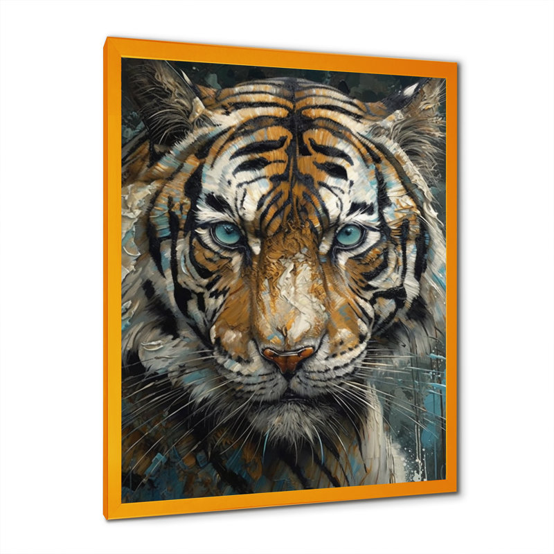 Reproduction d'art sur toile, "Tigre jaune", H 44 po x l 34 po x P 1,5 po, Encadrement doré