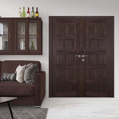 Avon 79.38'' Solid + Manufactured Wood Paneled without Installation Hardware Kit French Doors