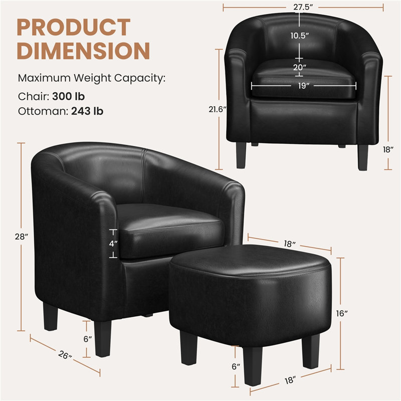 Fauteuil demi-tonneau avec repose-pieds Andina, Noir