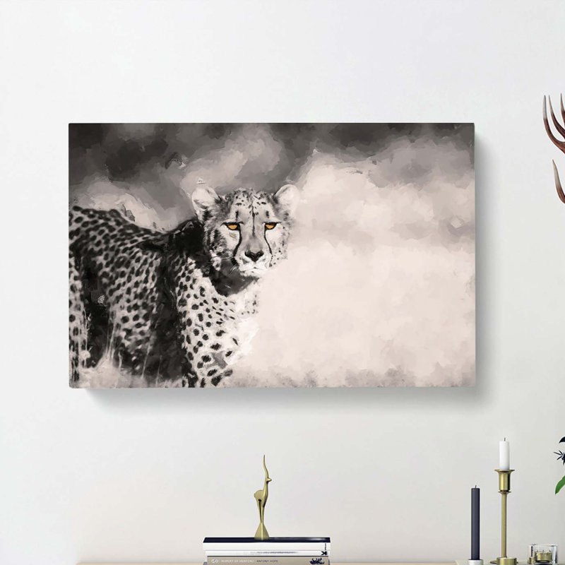 Cheetah with Orange Eyes in Abstract - Wrapped Canvas, 40cm H x 60cm W x 3cm D