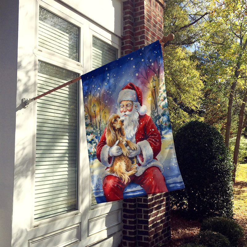 Cocker Spaniel with Santa Claus House Flag, House Size, Cocker Spaniel