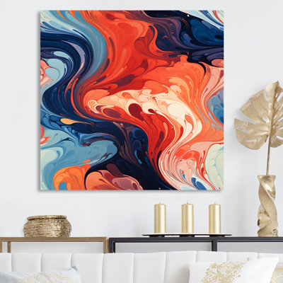 Blue And Orange Liquid Ink River IV - Liquid Ink Abstract Wall Art