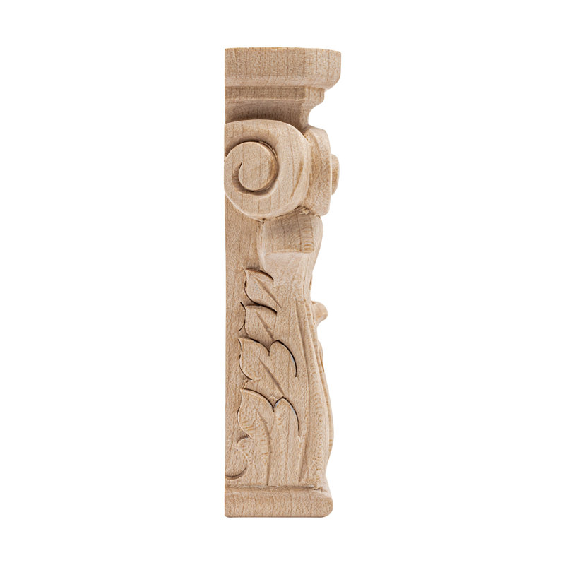 4 in x 3-7/8 in x 1 in Unfinished Acanthus Wood Onlay Capital Wood Applique, Hard Maple