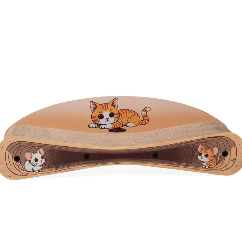 21 Lit pour chat réversible en carton et chaise longue animée avec design incurvé, teaser, herbe à chat, brun, L 25,95 po x l 8,08 po H 7,73 po, charge amusante de 110 lb