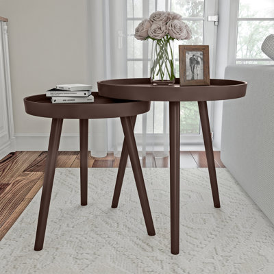 Lavish Home 2-Piece Nesting Side Table Set with Tray Tops, Brown