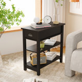 Wood Narrow Sided, Table Sofa Side Table with Drawers and Partition in 180 Flip Over Design