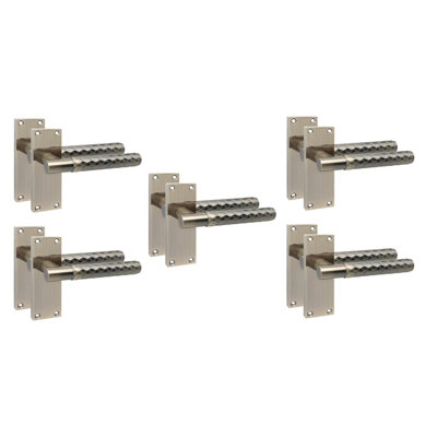Golden Grace 5 Pairs Victorian Design Knurled Diamond Cut Door Handle Antique Brass Finish Bathroom and Lock Set - 120mm x 40mm