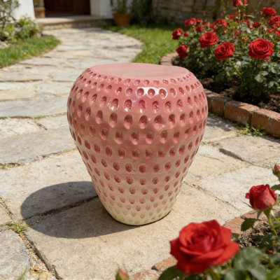 Strawberry-Shaped Garden Stool | Weatherproof Resin Outdoor Sculpture & Seat Combo for Patio or Lawn