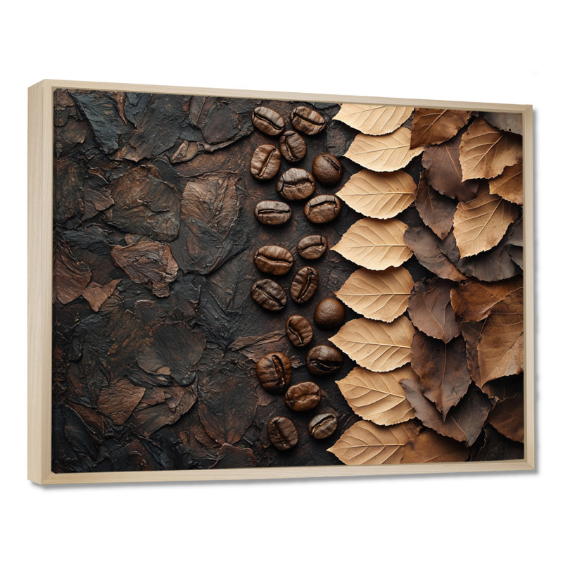 Espresso, feuilles, veines de la nature I - feuilles, art mural pour le salon, H 16 po x l 32 po, Crème, crème