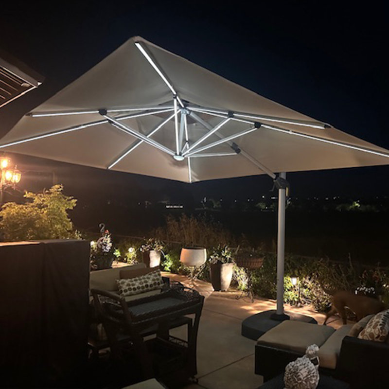 Caliegh Lighted 3.7m x 2.7m Rectangular Cantilever Parasol With Base, Beige
