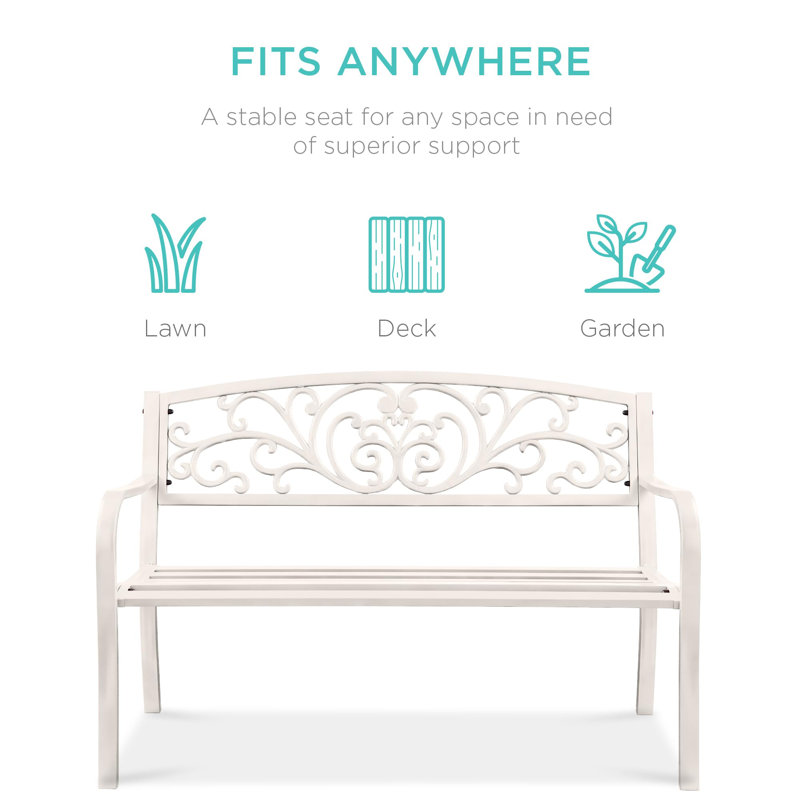 Banc de jardin en acier pour l'extérieur, Blanc