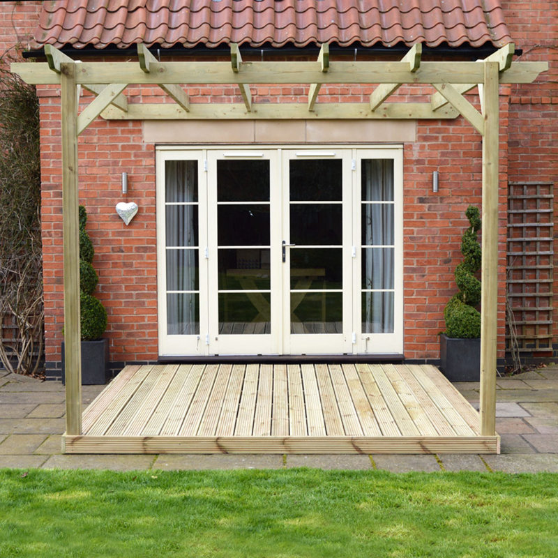 Agner Wall Mounted 2.4m x 2.4m Wood Pergola, Light Green