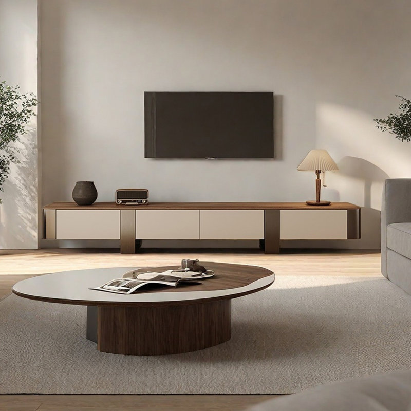 Meuble télé minimaliste à finition noyer, 86.61"