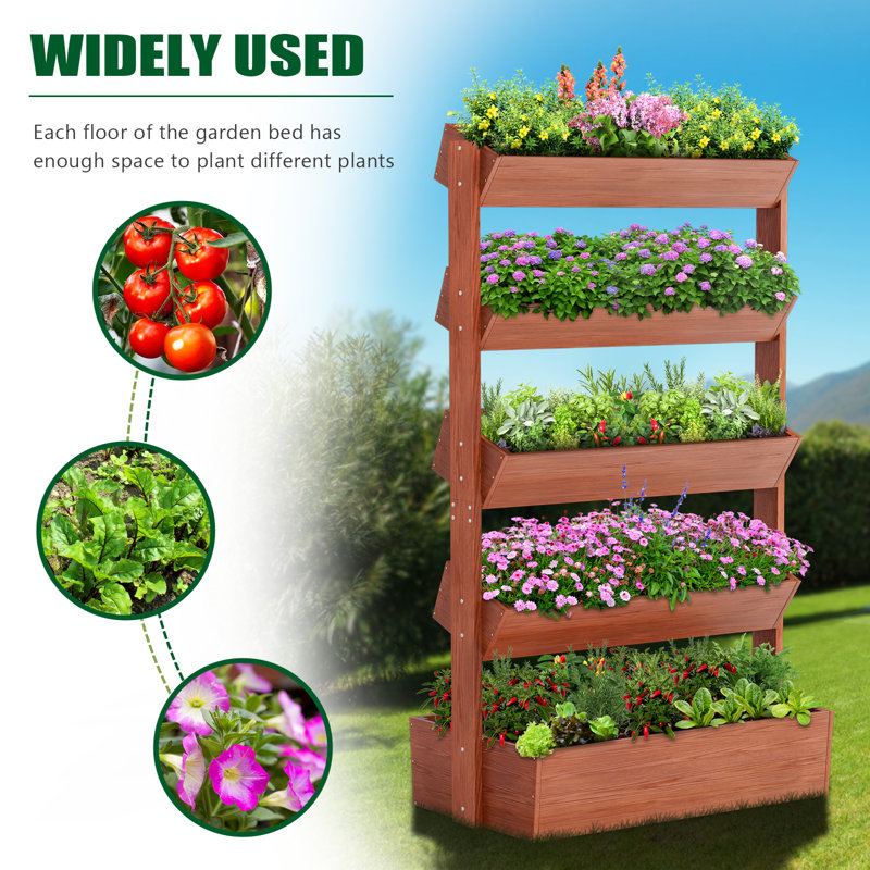 Shanitha Vertical Wooden Garden Bed, Freestanding Wood Plant Stand Flower Rack Wooden Planter Box Container
